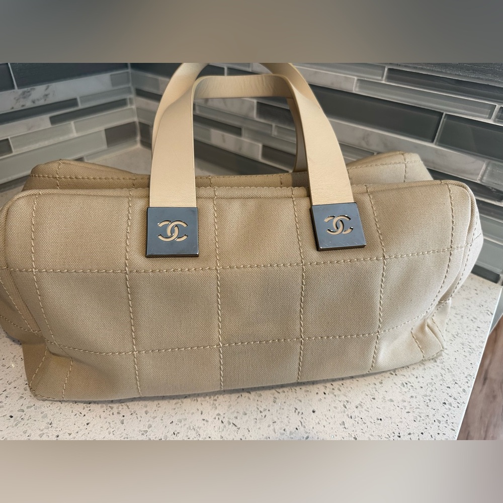 Chanel 2003 Canvas Chocolate Bar Boston Bag